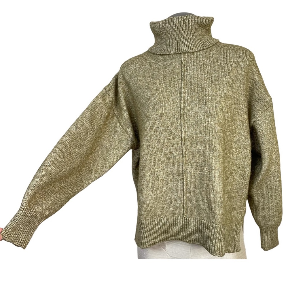 H&M Olive Green Oversized Knit Turtleneck Sweater XS